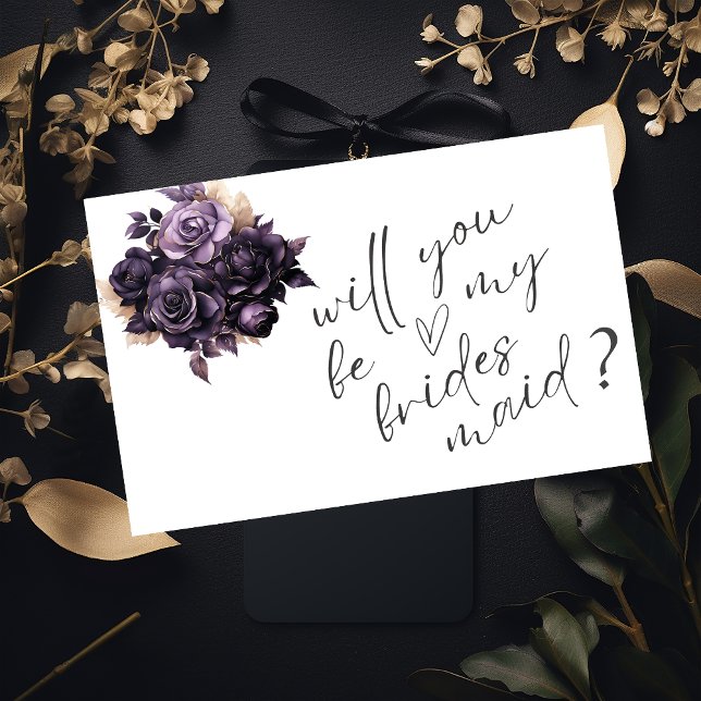 Elegante tarjeta de dama de honor de flores negras (Subido por el creador)