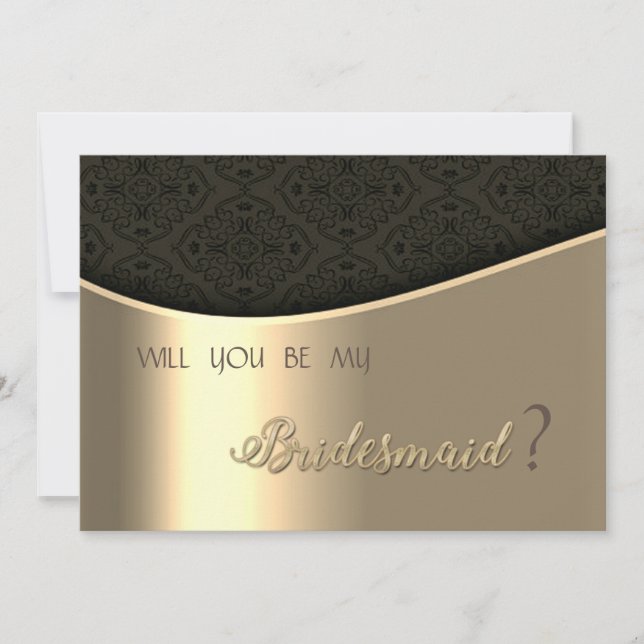 Elegante tarjeta de dama de honor de oro de Damask (Anverso)