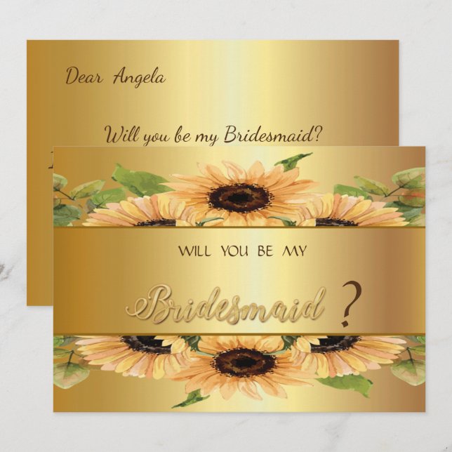 Elegante tarjeta de dama de honor para girasoles d (Anverso / Reverso)