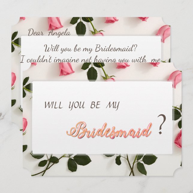 Elegante tarjeta de dama de honor para Rosas (Anverso / Reverso)