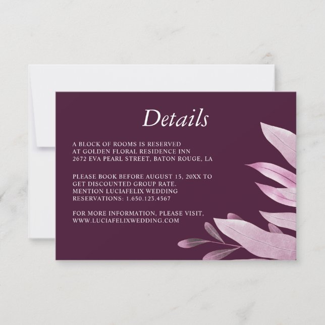 Elegante tarjeta de detalle de Boda Burgundy Big L (Anverso)