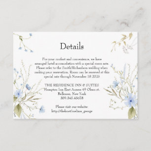 Elegante tarjeta de detalles azul suave Wildflower