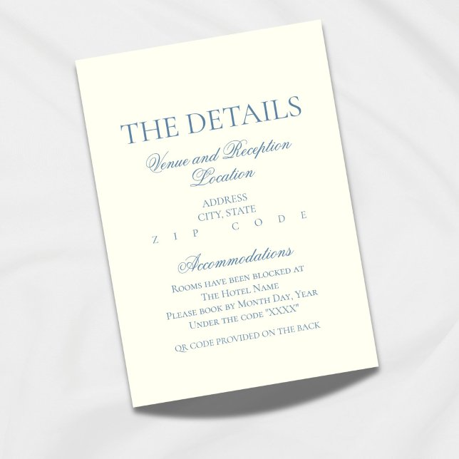 Elegante tarjeta de detalles azul turbio - Diseño  (Add a touch of timeless elegance to your wedding stationery with this dusty blue details card!)