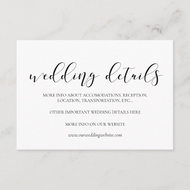 Elegante tarjeta de detalles boda de diseño (Anverso)