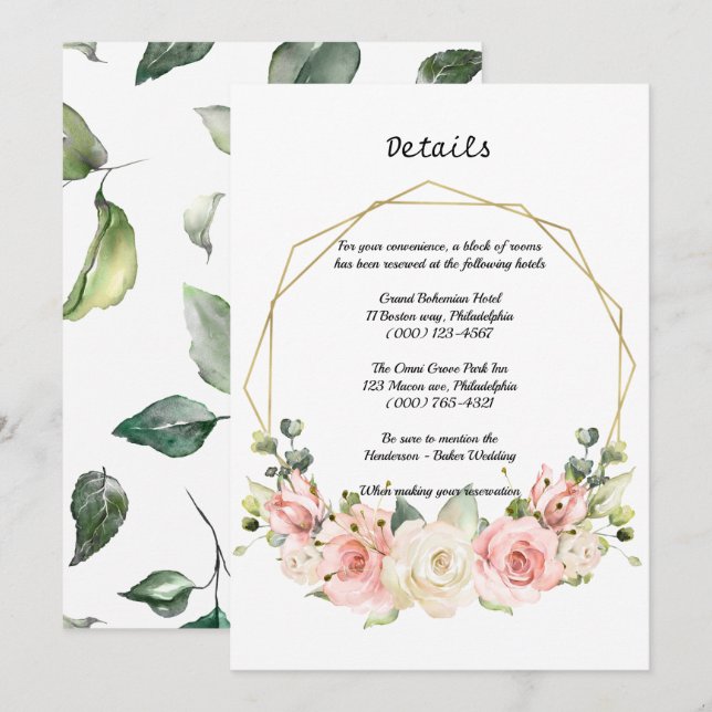 Elegante Tarjeta de detalles de boda. (Anverso / Reverso)