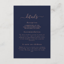 Elegante tarjeta de detalles de Boda azul de la Ma