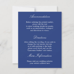 Elegante Tarjeta de detalles de Boda azul oscuro y