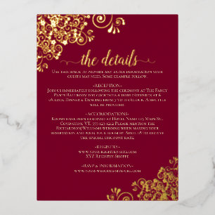 Elegante tarjeta de detalles de Boda de Borgoña y 