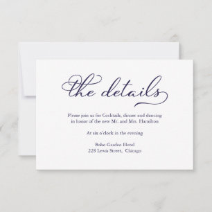 Elegante tarjeta de detalles de Boda de escritura