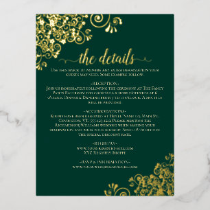 Elegante tarjeta de detalles de Boda de Esmeralda