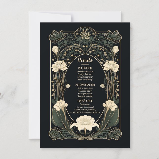 Elegante Tarjeta de detalles de Boda de estilo Art (Anverso)