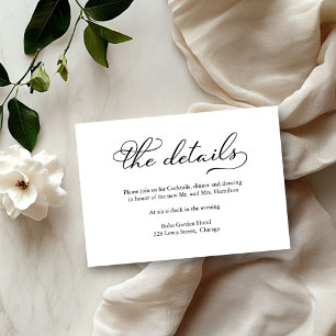 Elegante tarjeta de detalles de Boda de guión negr