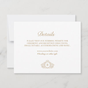 Elegante tarjeta de detalles de Boda dorado y blan