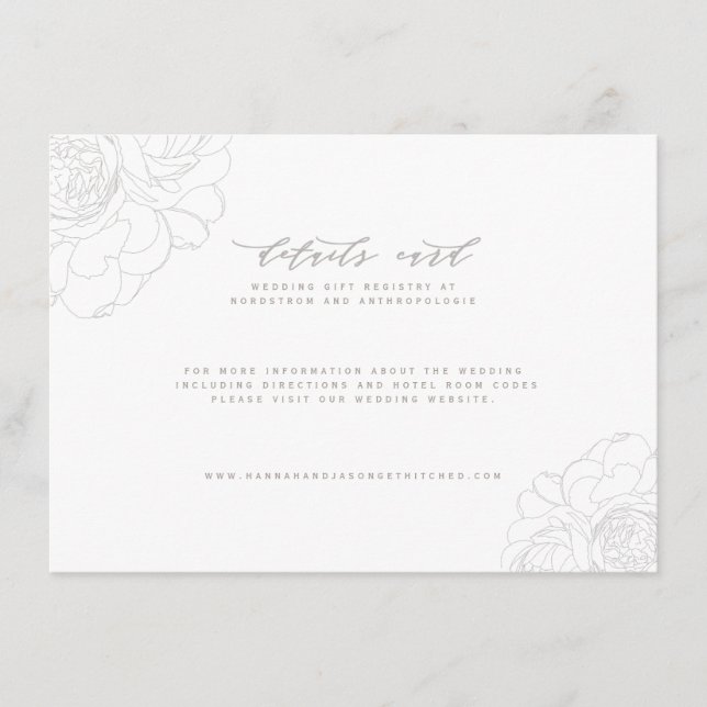Elegante tarjeta de detalles de boda floral (Anverso)