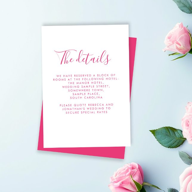 Elegante tarjeta de detalles de Boda mínimo rosa (Subido por el creador)
