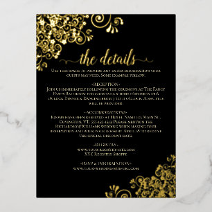 Elegante tarjeta de detalles de Boda negro y Relie