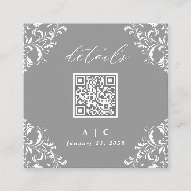 Elegante Tarjeta de detalles de Boda pequeño gris (Anverso)