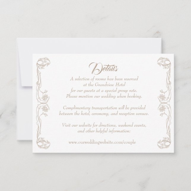 Elegante Tarjeta de detalles de boda - Rosa verde  (Anverso)