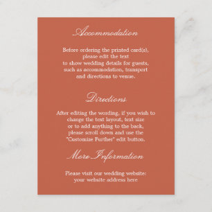 Elegante tarjeta de detalles de Boda Terracotta