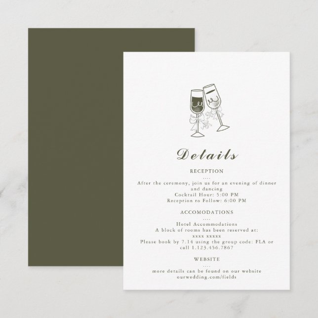 Elegante tarjeta de detalles de Boda verde de made (Anverso / Reverso)