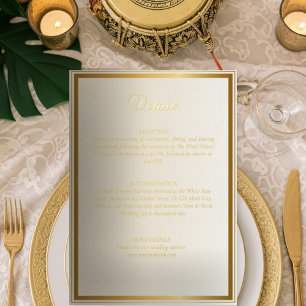 Elegante tarjeta de detalles de Bodas blancos y do