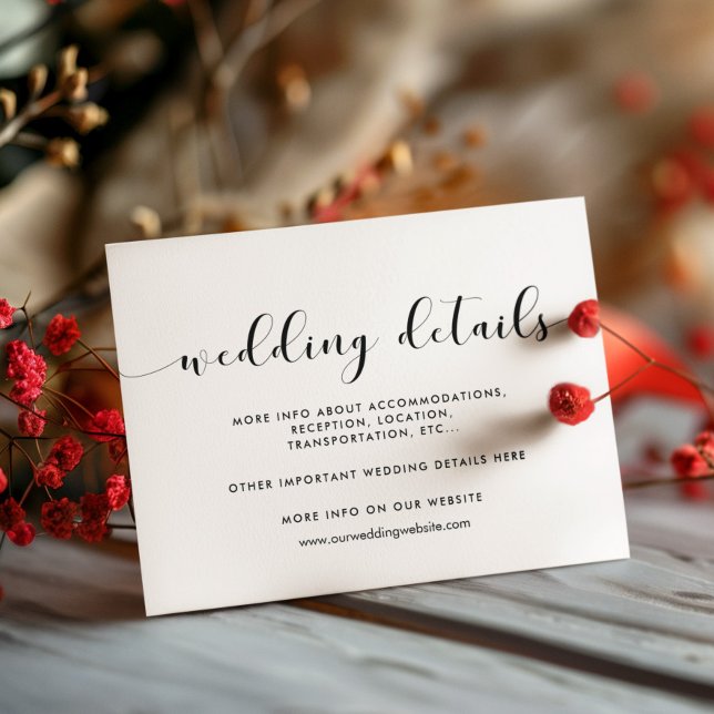 Elegante tarjeta de detalles de bodas en blanco y  (Subido por el creador)