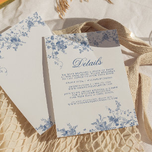 Elegante tarjeta de detalles de jouy azul de flore