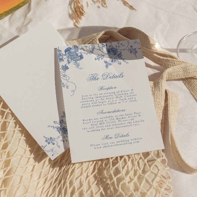 Elegante tarjeta de detalles de jouy azul de flore (Subido por el creador)