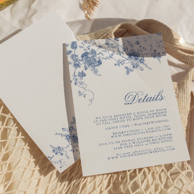 Elegante tarjeta de detalles de jouy azul de flore (Subido por el creador)