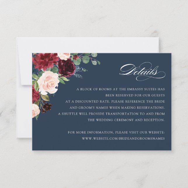 Elegante tarjeta de detalles de Rubor de la Marina (Anverso)