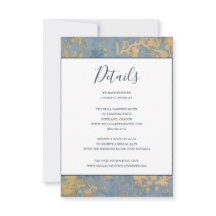 Elegante tarjeta de detalles del Boda azul y dorad