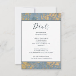 Elegante tarjeta de detalles del Boda azul y dorad