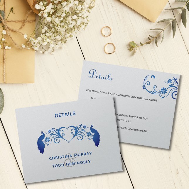 Elegante tarjeta de detalles del Boda Blue Peacock (Subido por el creador)