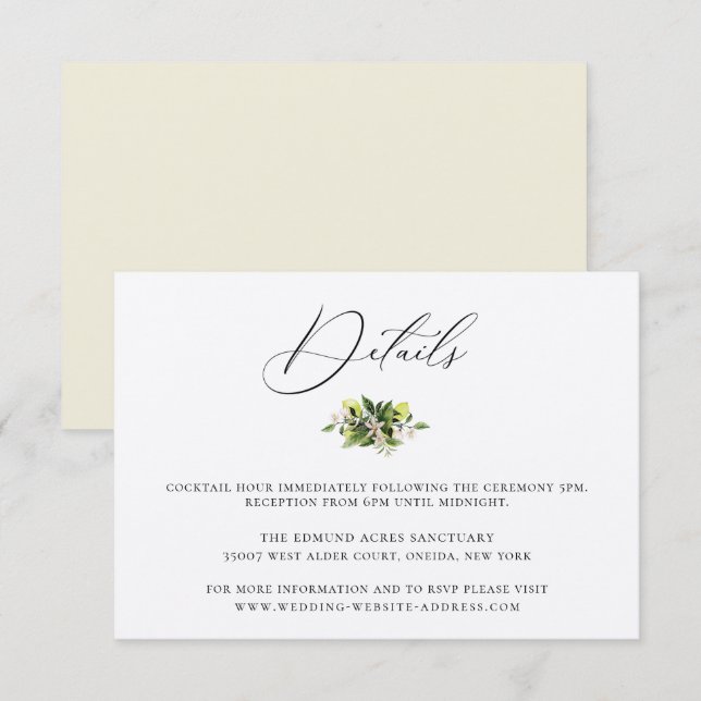 Elegante tarjeta de detalles del Boda de lemas bot (Anverso / Reverso)