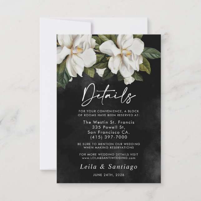 Elegante tarjeta de detalles del Boda de Magnolia  (Anverso)