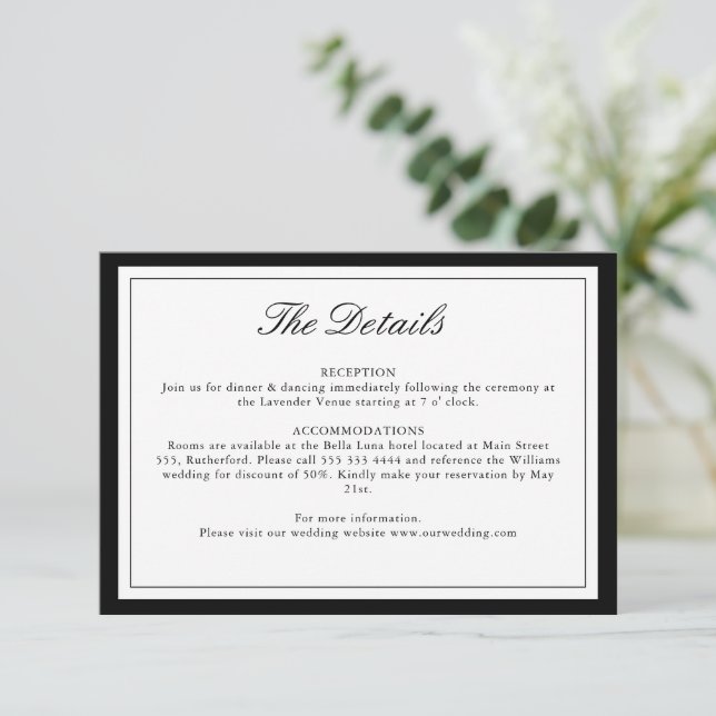 Elegante | Tarjeta de detalles del Boda de monogra (Anverso de pie)