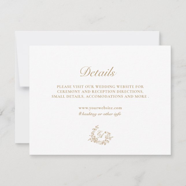 Elegante tarjeta de detalles del Boda de oro flora (Anverso)