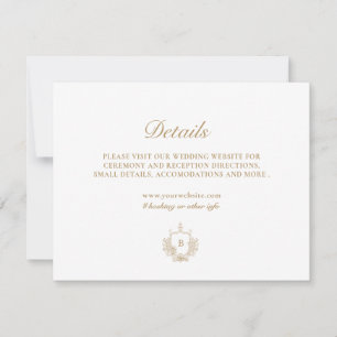 Elegante tarjeta de detalles del Boda del Monogram