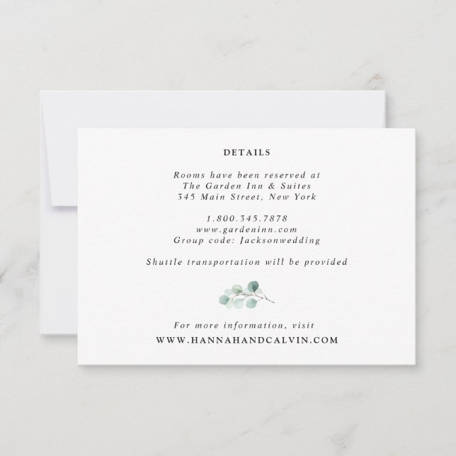 Elegante tarjeta de detalles del Boda Eucalyptus M (Anverso)