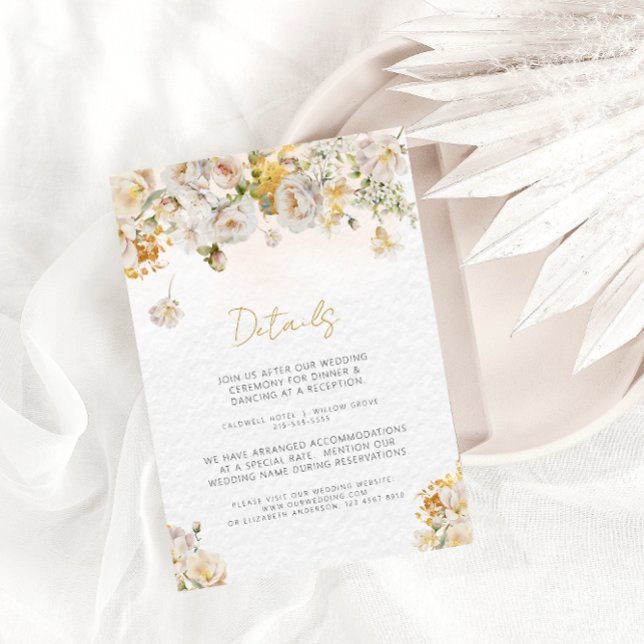 Elegante tarjeta de detalles del Boda floral de or (Subido por el creador)