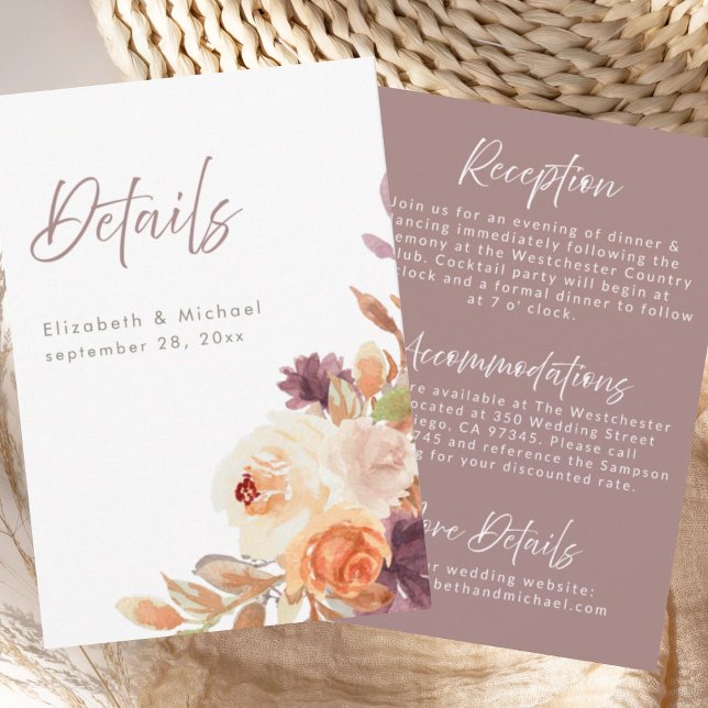 Elegante tarjeta de detalles del Boda floral otoña (Subido por el creador)