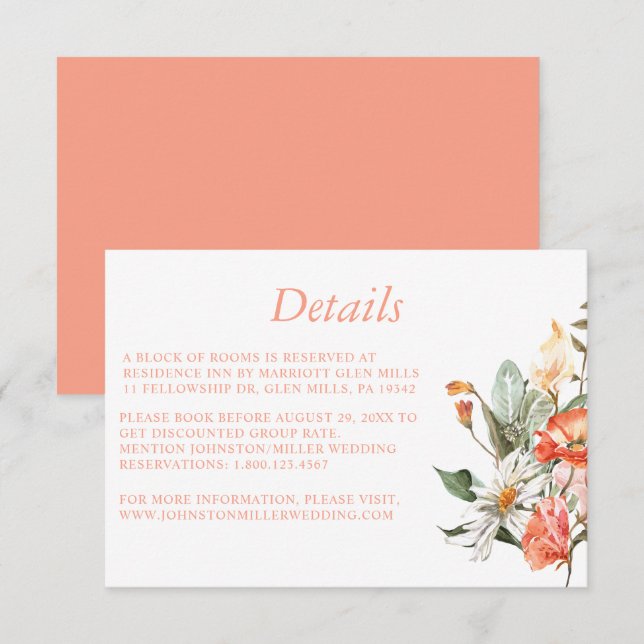 Elegante tarjeta de detalles del Boda floral rosa  (Anverso / Reverso)