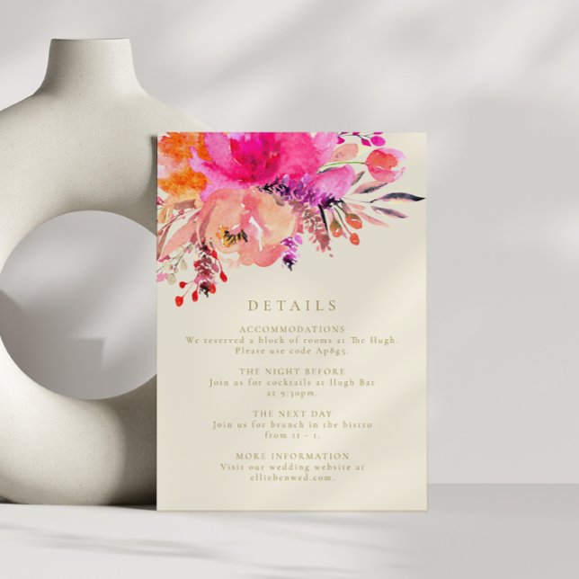 Elegante tarjeta de detalles del Boda floral rosa  (Subido por el creador)