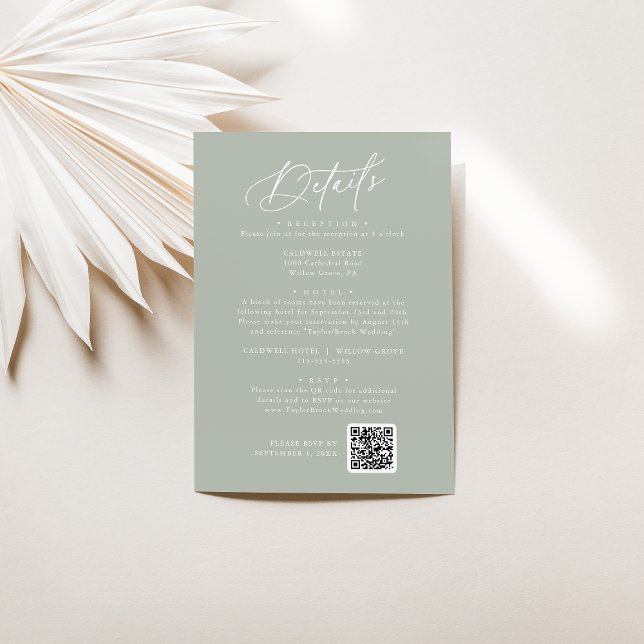 Elegante tarjeta de detalles del Boda verde Charm  (Subido por el creador)