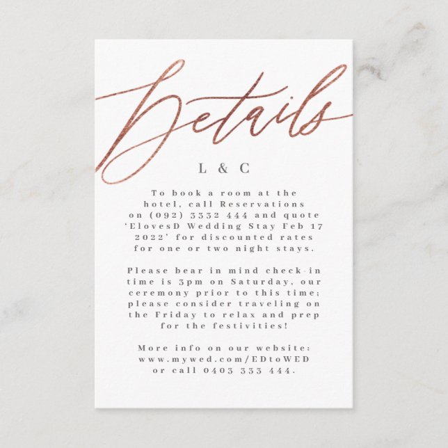 Elegante Tarjeta de detalles sencilla de Rosa de B (Anverso)