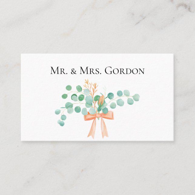 Elegante Tarjeta de Escort floral Eucalyptus Green (Anverso)