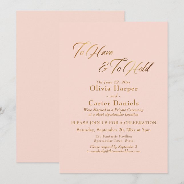 Elegante Tarjeta de Escritura en Oro para Recepció (Anverso / Reverso)