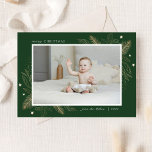 Elegante tarjeta de familia de Navidades de oro 2<br><div class="desc">Elegante tarjeta de familia de Navidades de foto 2 hojas de oro. Gold Stars Green Navidades Happy Holidays Card</div>