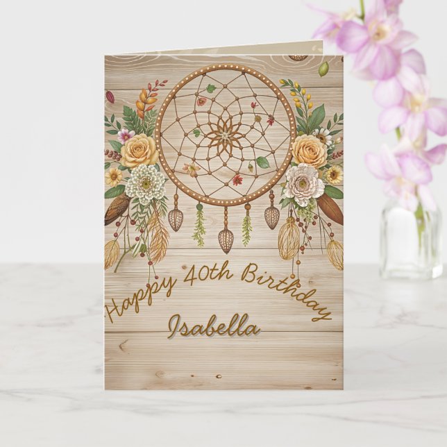 Elegante tarjeta de felicitación Boho 40th Birthda (Orquídea)