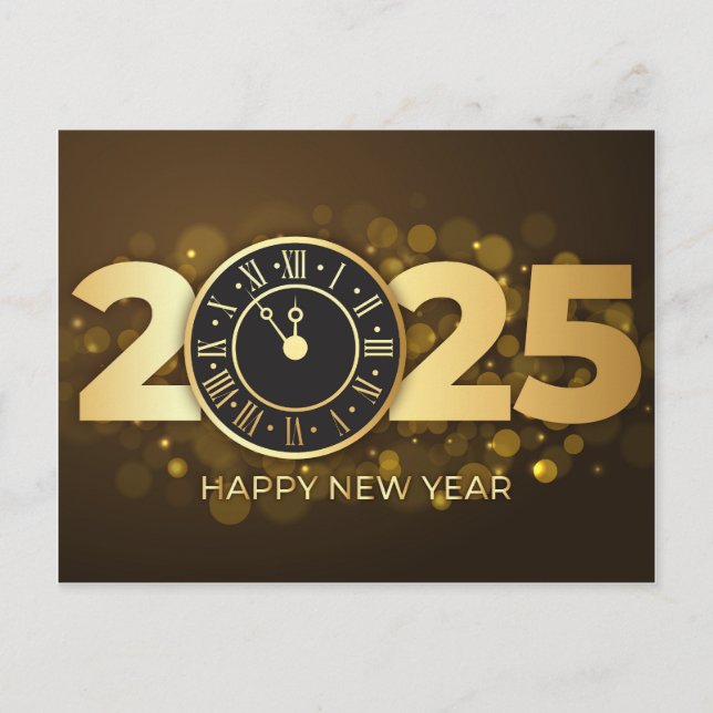 Elegante tarjeta de felicitación de Año Nuevo 2025 (Anverso)